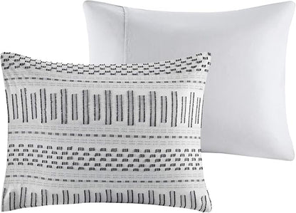 INK+IVY Rhea 100% Cotton Duvet Set Mid Century Modern Boho Design, All Season Comforter Cover Bedding Set, Matching Shams, Full/Queen, Geometric Clipped Jacquard Grey 3 Piece