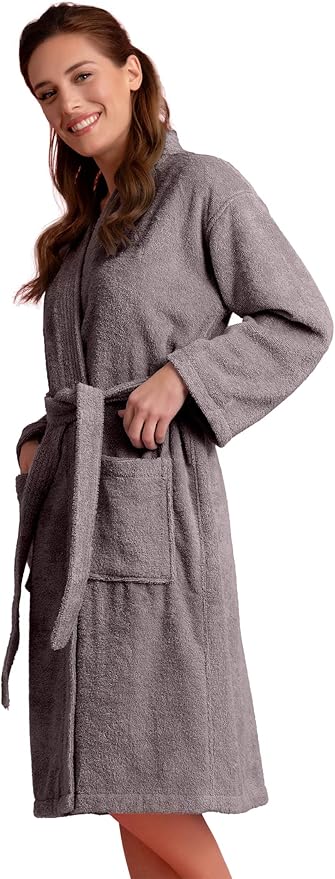Soft Touch Linen Women's Robe Terry Cotton Cloth- Kimono Style- Thick, Breathable & Comfortable- Lightweight & Absorbent