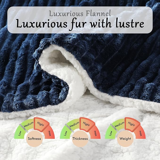 Electric Blanket Heated Throw Blanket, Super Soft Flannel & Sherpa Electric Throw Blanket with 6 Fast Heating Levels, 4 Hours Auto Off & OverHeat Protection, Machine Washable, 50'' X 60'', Navy Blue