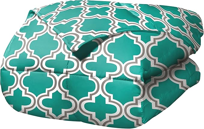 Superior Trellis Comforter Set with Pillow Shams, Luxurious & Soft Microfiber with Down Alternative Fill, Contemporary Geometric Trellis Design - Twin/Twin XL Bedding Set, Teal