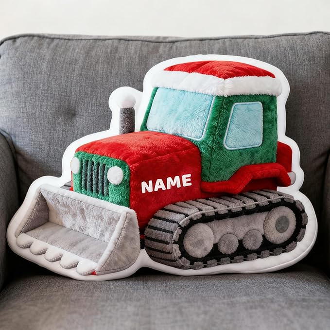 Custom Bulldozer Shaped Pillow Personalized Double-Sided Printed Cute Pillow Customized Christmas Party Commemorative Gift Sofa Decorative for Boys and Girls 8-32in
