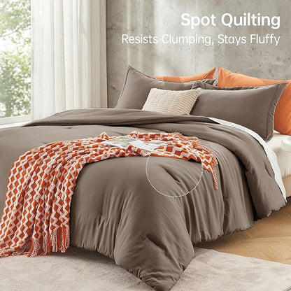 MUXHOMO King Size Comforter Set, All Season Ultra Soft Down Alternative Bedding - 3 Piece Lightweight Bed Set Includes 1 Comforter (104"x90") and 2 Pillow Shams (20"x36"), Brown