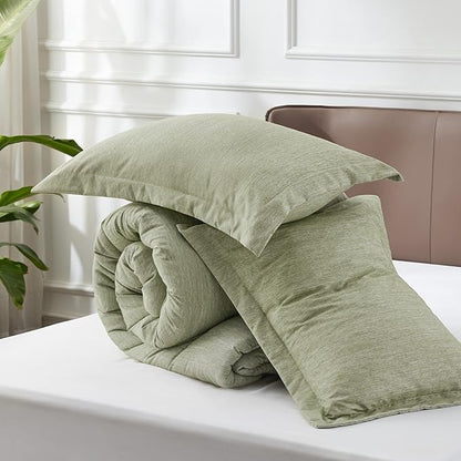 Bedsure California King Comforter Set - Olive Green, 3 Piece Bedding Set, 1 Comforter 104"x96" and 2 Pillow Shams 20"x36"+2"
