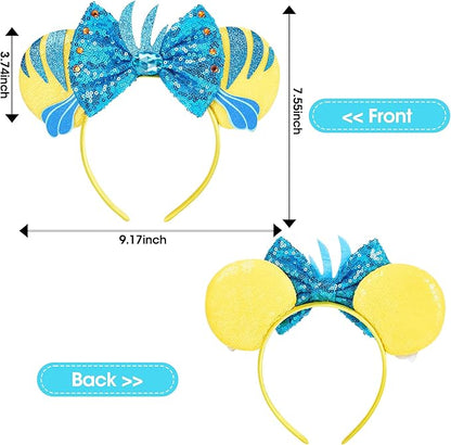Mouse Ear Headbands,Sparkle Mouse Ears Headband for Women Girls Cartoon Princess Costume Cosplay Decoration (Flounder)