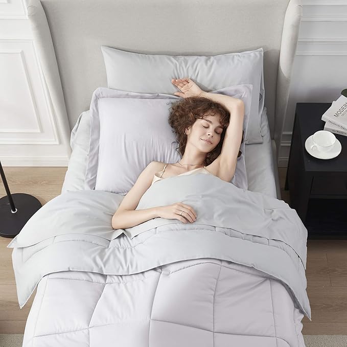 Nestl 5 Piece Twin Comforter Set – White Reversible Bed in a Bag – Complete Twin Size Bedding Set with Sheets, Pillowcase and Sham