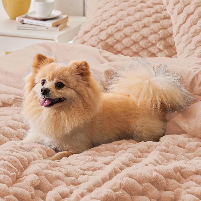 BEDELITE Fluffy Twin Comforter Set - Coral Pink Fleece Soft Comforter for Twin Size Bed, Luxury Warm Bedding Set for Winter, Fuzzy Bed Set 2 Pieces (1 Comforter, 1 Pillowcase)