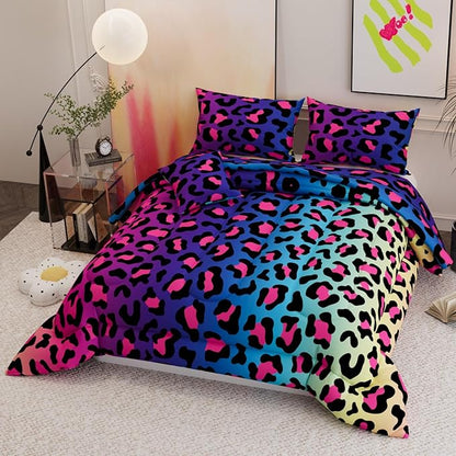 6 Pieces Leopard Print Comforter Sets,3D Purple Pattern,Decorative 6 Piece Bedding Sets with Comforter,Flat Sheet,Fitted Sheet,Throw Pillow Cover,Pillow Shams,Twin Size