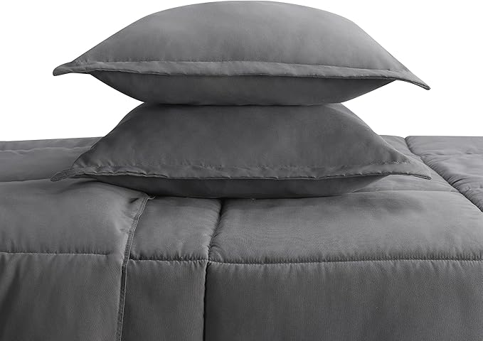 SERTA Simply Clean Ultra Soft Hypoallergenic Solid 3 Piece Comforter Set, King, Grey