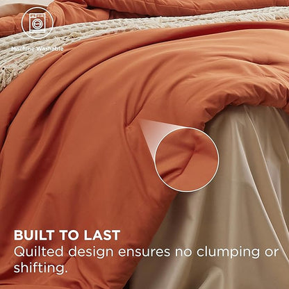 Bedsure Twin Comforter Set - 5 Pieces Burnt Orange Twin Bedding Set for All Seasons, Boho Contrasting Design Bed in a Bag with Comforter, Sheets, Pillowcase & Sham