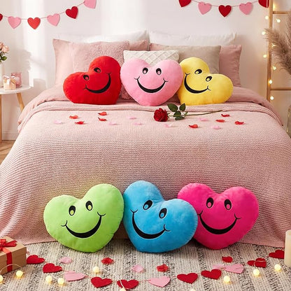 Novabright 6 Pcs Valentines Day Heart Pillows 12", Love Heart Shaped Pillow Plush Throw Pillow, Cute Colourful Pillows for Gifts Valentines Day Living Room Bedroom Decor