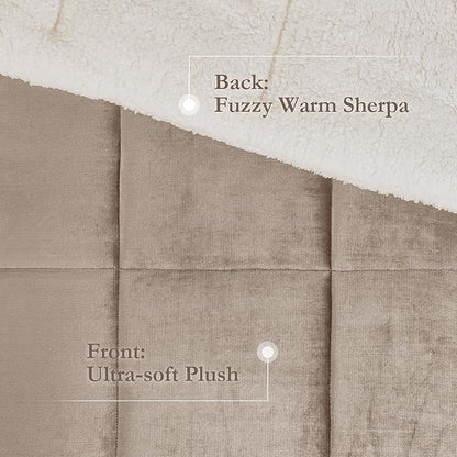 Woolrich Reversible Comforter Set Ultra Soft Plush to Sherpa, Down Alternative, Cold Weather Winter Warm Bedding, with Matching Sham, Decorative Pillow Taupe/Ivory Full/Queen 4 Piece