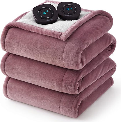 Bedsure Electric Blanket King Size - Dual Control Heated Blanket King Size, Fast Heating with 10 Time Settings & 10 Heat Settings, Warm Gifts for Women Grandma (100x90 inches, Pink)