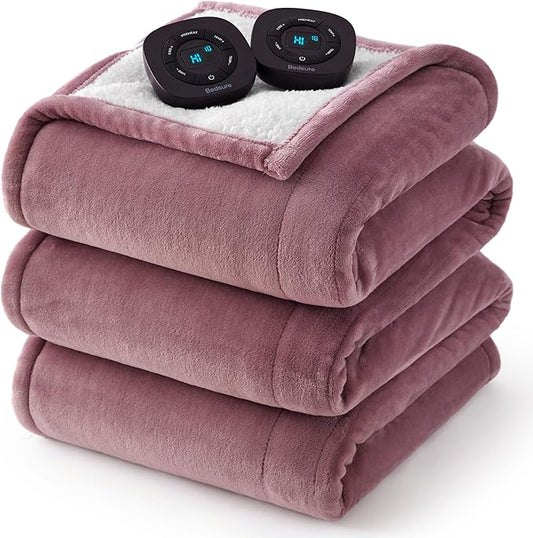 Bedsure Electric Blanket King Size - Dual Control Heated Blanket King Size, Fast Heating with 10 Time Settings & 10 Heat Settings, Warm Gifts for Women Grandma (100x90 inches, Pink)