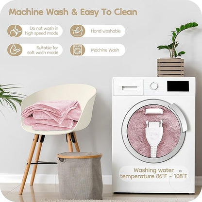 Electric Heated Blanket Queen Size 84"x90", with Dual Control Breathable & Luxurious Flannel, with 4 Heating Levels & 10 Hours Auto-Off, Fast Heating, Machine Washable, for Bedding -Light Pink