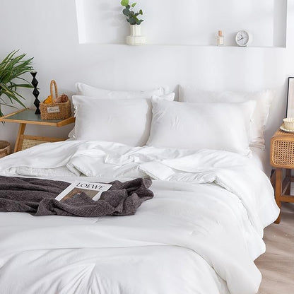 COTTEBED Super Soft King Size Comforter Set with Sheets - 7 Pieces KING BED IN A BAG Modern Farmhouse Hotel PolyCotton Down Comforter and Bedding Sheet Set Pillow Sham Lightweight All Season Use White
