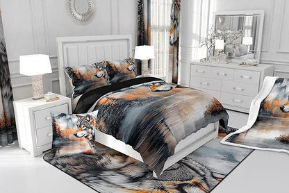 Erosebridal Wolf Twin Comforter Set,Hunting Wolf Bedding Set for Kids Boys Girls Bedroom Decor,Wild Animal Safari Quilt Set Rustic Mountain Lake Bedding Comforter Sets,1 Pillowcase