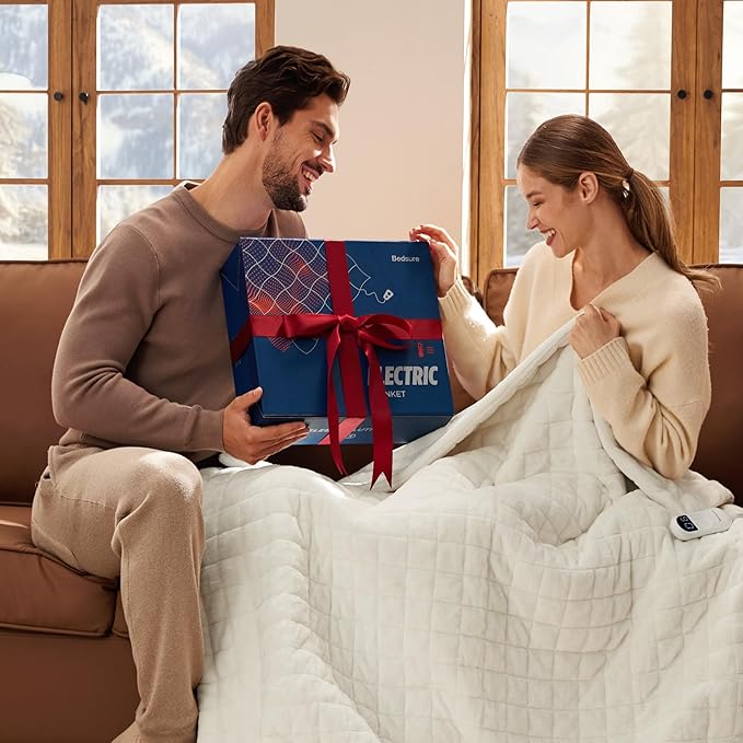 Bedsure Electric Blanket Queen Size - Dual Control Heated Weighted Blanket Queen with 10 Heat Settings, Fast Heating with 10 Time Settings (84x90 inches, Formal Gray)