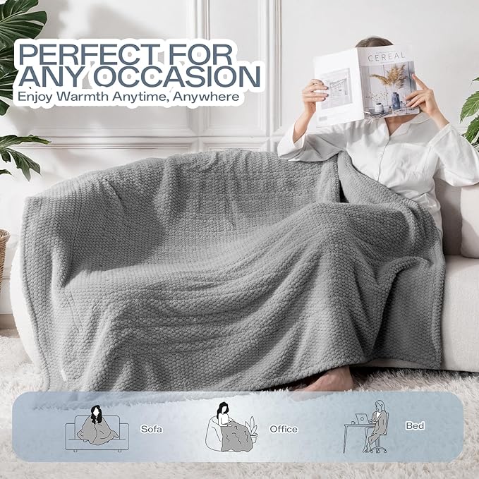 Heated Blanket Electric Throw, 50" x 60" Heated Blanket with 8 Heat Levels & 8 Hours Auto Off, Fast Heating Sherpa Blankets Machine Washable with ETL & FCC Certified, Grey