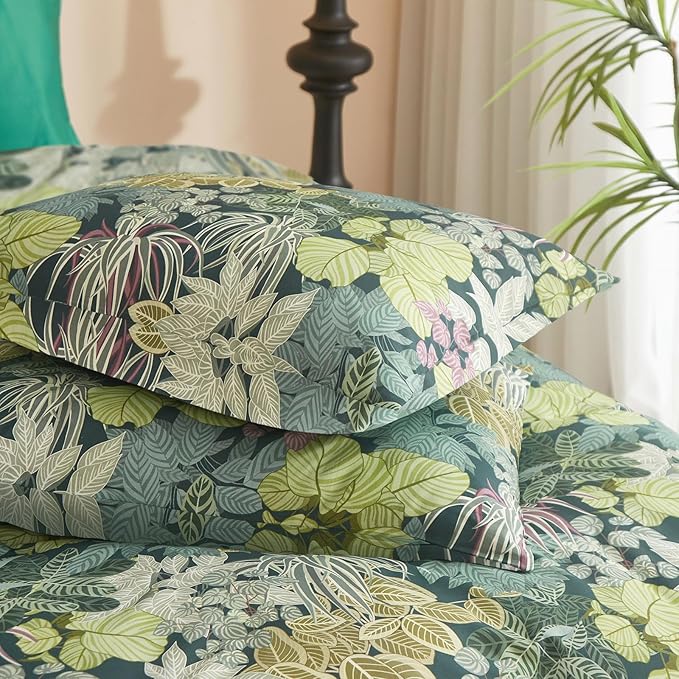 mixinni Twin XL Comforter Green Leaves, Soft Fluffy Botanical Floral Bedding Set for Women and Men, 1 Soft Microfiber Comforter and 2 Pillowcases for All Season-Twin XL Size