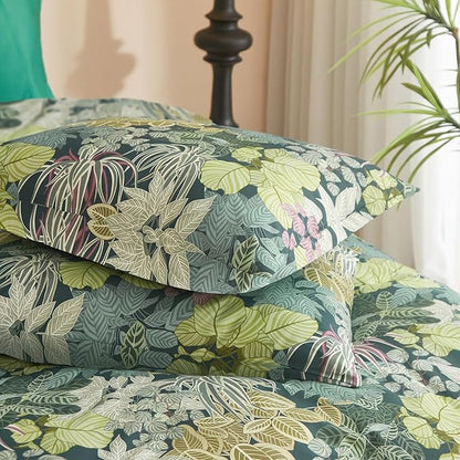 mixinni Green Leaves King Size Comforter Set, Soft Fluffy Botanical Floral Bedding Set for Women and Men, 1 Soft Microfiber Comforter and 2 Pillowcases for All Season-King Size