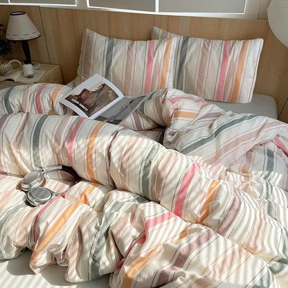 mixinni Pastel Rainbow Stripes Comforter Set King 3 Piece - Striped Bedding Set with Fluffy Comforter & 2 Pillowcases, Lightweight All Seasons, Sweet Boho Aesthetic for Girls Women Teens
