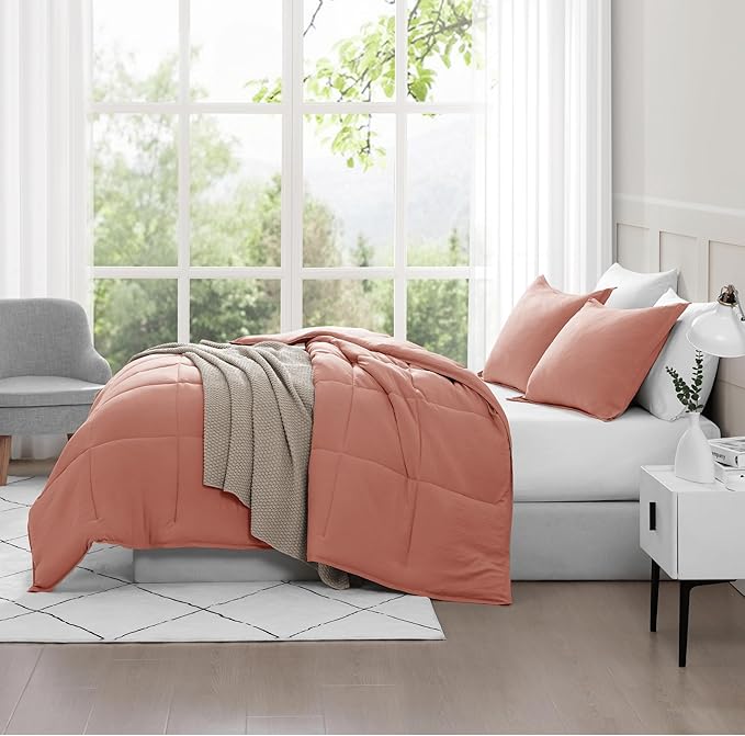 Casa Platino Pre-Washed Queen Comforter Set - Duvet Insert Queen Size - Ultra Soft & Cozy Fade Resistant Comforter Queen Size - Hydro-Brushed Cozy 100% Microfiber Queen Bed Comforter Set- Rose Dawn