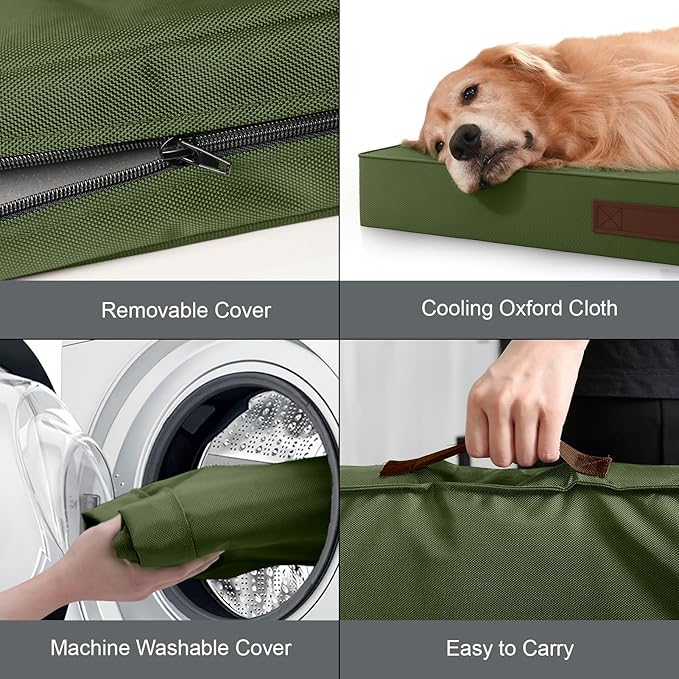 Outdoor Dog Bed for Small Dogs, Waterproof Dog Crate Bed for Medium Dogs Cats, Orthopedic Egg Crate Foam Pet Bed with Washable Removable Oxford Cover, Amy Green