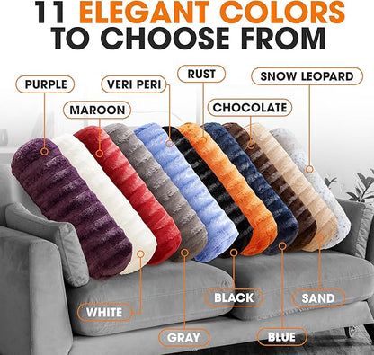 Cheer Collection Faux Fur Bolster Pillows – Soft Decorative Cylinder Pillows for Bed or Couch, Machine Washable – 8” x 24”, Set of 2, Purple