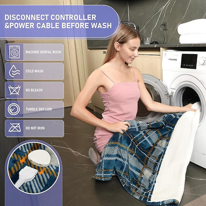 Electric Blanket Heated Twin, Soft Flannel 62"x84" Plaid Heating Blanket with 8 Hours Auto Off 10 Fast Heating Levels Machine Washable Sherpa Heated Blanket with Overheating Protection