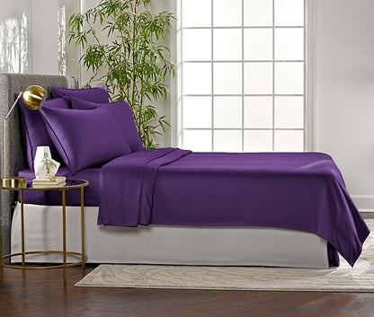 Pure Bamboo California King Sheets, Genuine 100% Organic Viscose Derived from Bamboo Bed Sheet Set, Soft & Cooling, Double Stitching, 2 Year Quality Promise (California King, Purple)