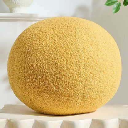 11.8 inch Ball Pillow Round Decorative Pillow Yellow Sphere Shaped Throw Pillows Soft Nordic Style Boucle Pillows Cushion for Bed Couch Living Sofa Room Decor