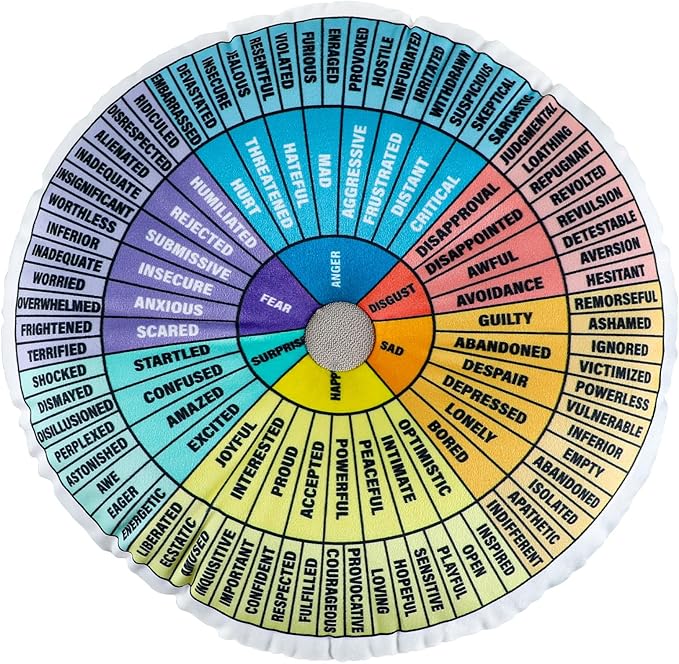 party greeting Wheel of Emotions Feelings Pillow Round Velvet Feelings Wheel Emotion Throw Pillow Circle Seating Floor Cushion for Office Home Room Sofa Decor Counselor Physical Therapist Gifts