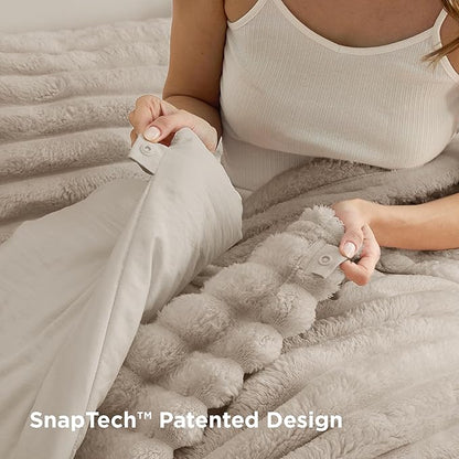 Bedsure Gentlesoft™ 2-in-1 King Size Comforter Set and Detachable Fluffy Blanket, Beige Bedding Set for All Season Use, SnapTech™ Design for Space Saving (Includes 2 Pillow Shams, 2 Pillowcases)