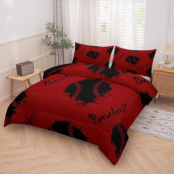 Tailor Shop Baseball Comforter Sets King Size,Baseball Bedding Sets for Boys Teens,Sport Kids Comforter Sets,Red Boys Bedding Sets with 1 Comforter 2 Pillowcases
