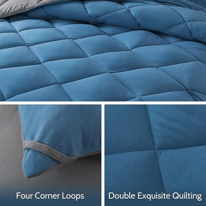 Decroom Lightweight Queen Comforter Set with 2 Pillow Sham - 3 Pieces Set - Quilted Down Alternative Comforter/Duvet Insert for All Season - Grayish Blue/Grey - Queen Size