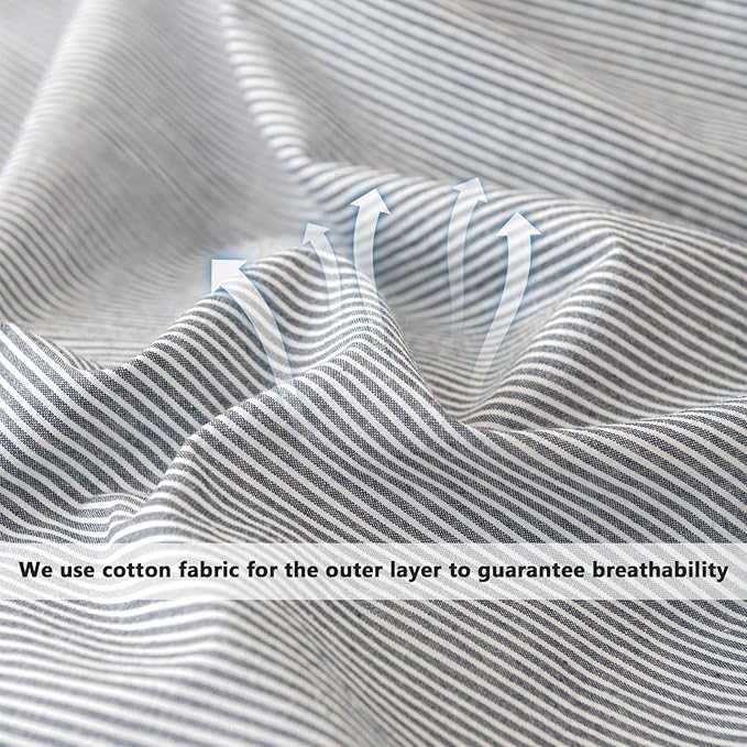 VM VOUGEMARKET Gray Striped Comforter Set Full,3 Pieces Washed Cotton Pinstripes Comforter with 2 Pillowcases for Teen Boys Men Simple Modern Bedding Set (80"x90")
