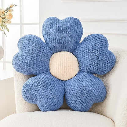 Flower Throw Pillow, Cute Flower Shaped Pillow Decorative Throw Pillow for Bed Couch, Soft Daisy Pillows Floor Seating Cushion Cushions (14.9 Inch Blue)