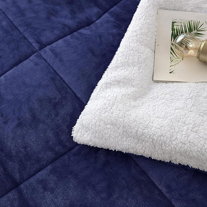 Seward Park Navy Blue Sherpa Comforter Set Twin XL Size, All Season Soft Warm Fleece Fall Blanket, Winter College Dorm Bedding Sets with 1 Pillow Sham