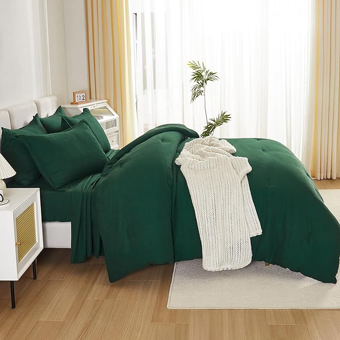 Litanika Oversized King Comforter Sets Emerald Green - 7 Pieces Bed in a Bag Oversized King Bedding Comforter Sets, Solid Lightweight Bed Set with Comforter, Sheets, Pillowcases & Shams