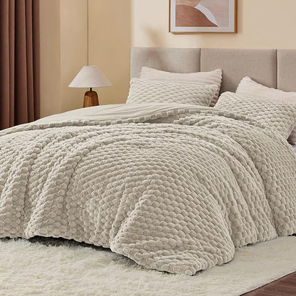BEDELITE Fluffy Twin Comforter Set - Linen Fleece Soft Comforter for Twin Size Bed, Luxury Warm Bedding Set for Winter, Fuzzy Bed Set 2 Pieces (1 Comforter, 1 Pillowcase)