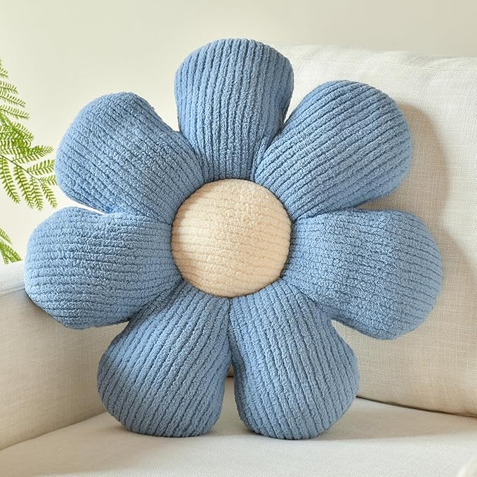 Xuyier Flower Shaped Throw Pillow,Soft Daisy Pillow with Decorative Pillows for Bed Couch Chair Floor, Flower Plush Pillows for Living Room Bed Room Seat Cushion(19.6" Blue)