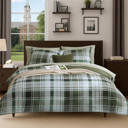 MaiRêve Olive Green Twin XL Comforter Set, Twin XL Bedding Sets for Boys Girls 5 Pieces for Dorm Farmhouse All Season Lightweight &Comfy with Fitted Sheet, Flat Sheet (Olive Green, 66"x90")