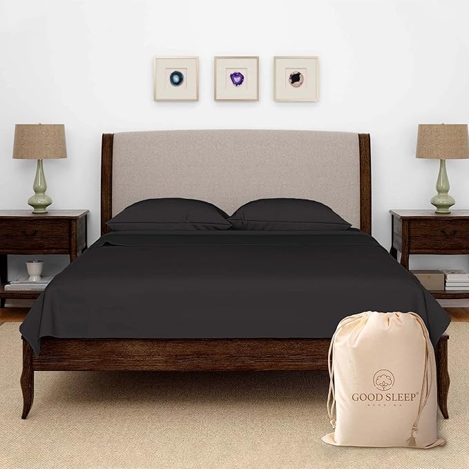 Olympic Queen Sheets Set, 100% Egyptian Cotton, Luxury 600 Thread Count, 4 Pc Super Queen Sheets Sets, Soft & Breathable, Snug Fit, 16" Deep Pocket Fitted Sheet, 2 Pillowcases & 1 Flat Sheet,Dark Gray