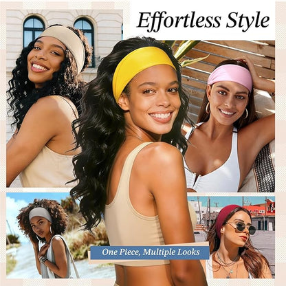 Headbands for Women, 8 Pack Non-Slip Moisture Wicking Sports Wide Head Bands, Stretchy Elastic Fabric, Multiple Colors Securing Hair for Fashion, Sports, Yoga, Running, Daily Life