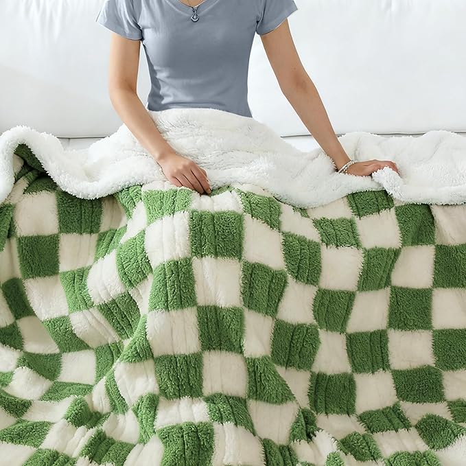Electric Heated Blanket Full Size 72"×84" with 9 Heating Levels & 1-10Hs Auto Off, Checkered Plaid Double Sided Sherpa, Energy Efficient, Machine Washable, for Couch & Bed, Light Green