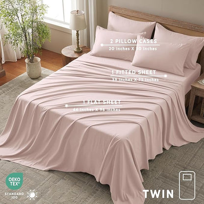 Twin Sheets Set - 4 Piece Soft Microfiber and Wrinkle Free Sheets - Easy Care, Extra Soft, Cooling Sheets - 1 Deep Pocket Fitted Sheet 1 Flat Sheet and 2 Pillowcases (Twin Baby Pink)