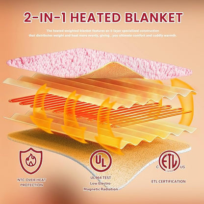 Heated Electric Blanket Full Size - 72"x84" Flannel Heating Blanket with 10 Heating Levels & 5 Time Settings Over-Heat Protection, Winter Warmer for Adults with ETL Certification（Pink）