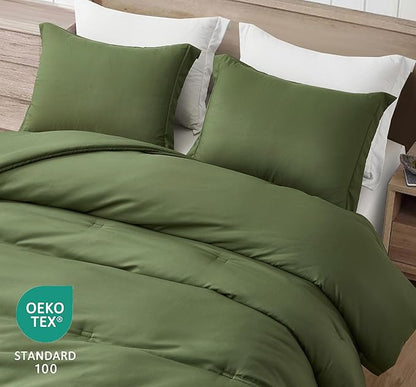 Chezmoi Collection Cliff 3-Piece Lightweight Cooling Comforter Set, King - Rayon Derived from Bamboo & Polyester Blended, Soft Breathable Bedding for Hot Sleepers, Olive Green