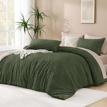 Andency Olive Green Oversized King Comforter 120"x120", 3 Pieces Super King Boho Bedding Set & Collections, Farmhouse Tufted Fluffy Bed Set (1 Comforter, 2 Pillowcases)