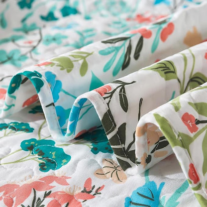 BEDIFANY Queen Size Quilt Bedding Set - Cotton Filling Lightweight Reversible Bedspread with Botanical Floral Pattern, Farmhouse Bed Coverlet for All Seasons, 3-Piece Set (90x98 Inches)